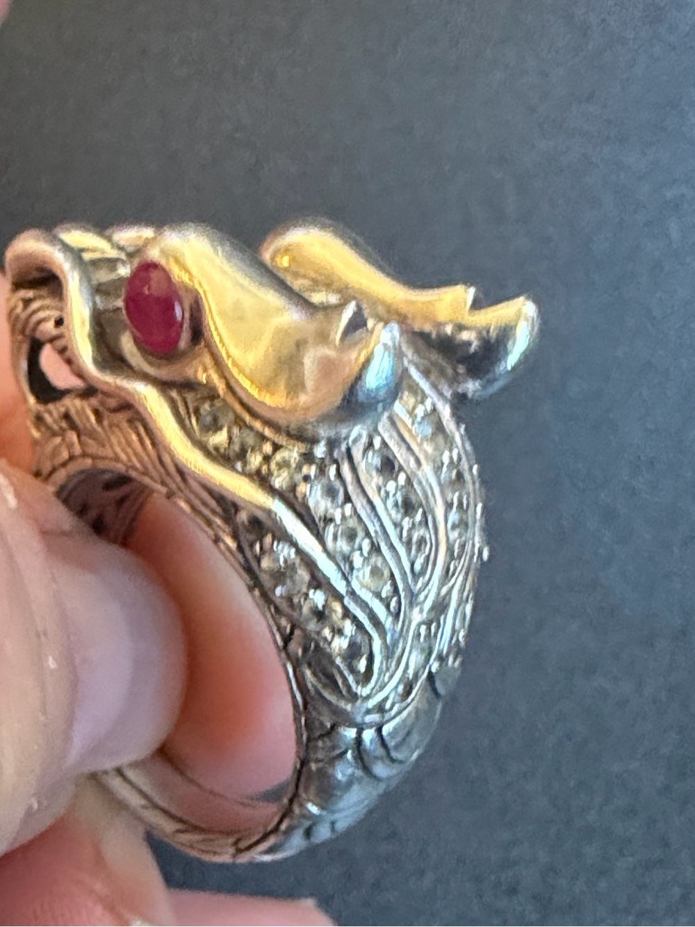 John Hardy ‘Year of the Dragon’ Sterling Silver Dragon Ring w/ ruby & sapphires - Picture 9 of 15